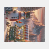 Winter Wonderland Snowman's Hot Chocolate Cart フリースブランケット (正面(横))