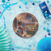 Winter Wonderland Snowman's Hot Chocolate Cart ペーパープレート (パーティー)