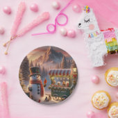 Winter Wonderland Snowman's Hot Chocolate Cart ペーパープレート (パーティー)