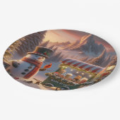 Winter Wonderland Snowman's Hot Chocolate Cart ペーパープレート (アングル)