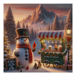 Winter Wonderland Snowman's Hot Chocolate Cart ポスター