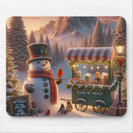 Winter Wonderland Snowman's Hot Chocolate Cart マウスパッド