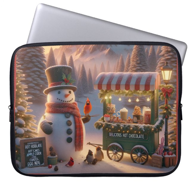 Winter Wonderland Snowman's Hot Chocolate Cart ラップトップスリーブ (正面)