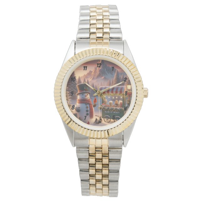 Winter Wonderland Snowman's Hot Chocolate Cart 腕時計 (正面)