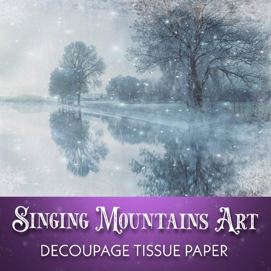 Winter Wonderland Snowy Forest and Pond Decoupage 薄葉紙