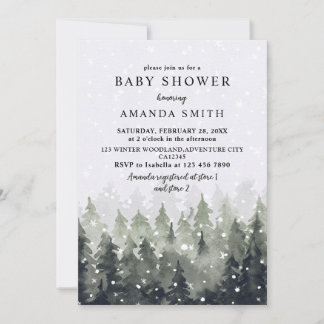 Winter Wonderland Snowy Forest Baby Shower 招待状