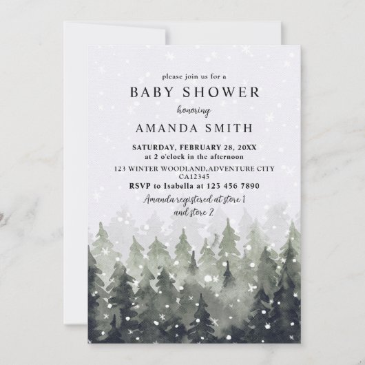 Winter Wonderland Snowy Forest Baby Shower 招待状 (正面)