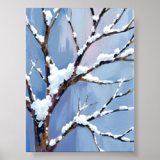Winter Wonderland Snowy Tree Branches Painted ポスター (正面)