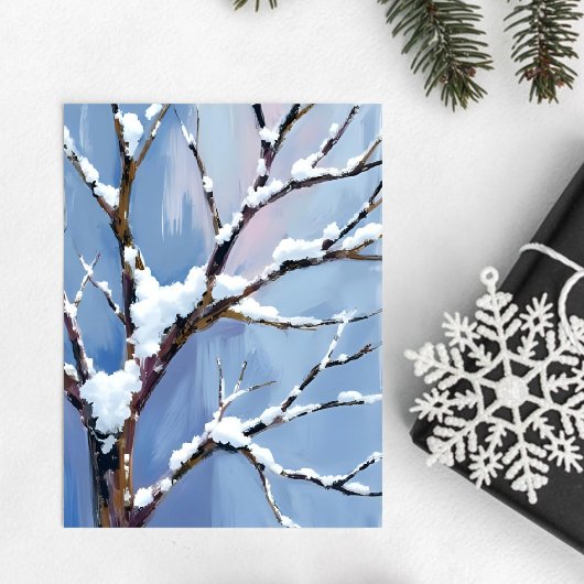 Winter Wonderland Snowy Tree Branches Painted ポストカード