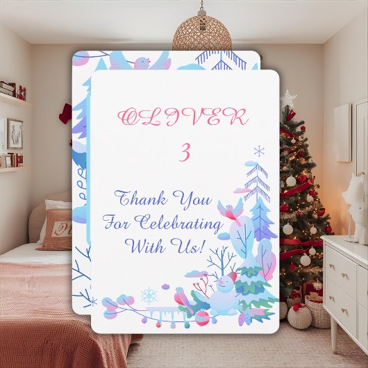 Winter Wonderland Thank You Card, Snowman Forest サンキューカード