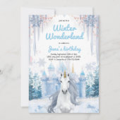 Winter Wonderland Unicorn Birthday  招待状 (正面)