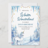 Winter Wonderland Unicorn Birthday 招待状 (正面)