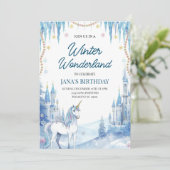 Winter Wonderland Unicorn Birthday 招待状 (スタンド正面)