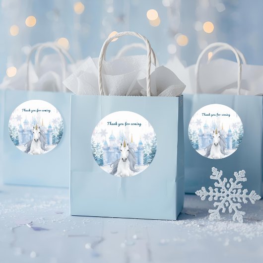 Winter Wonderland Unicorn Thank You  ラウンドシール