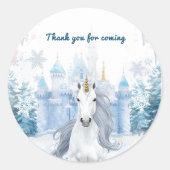 Winter Wonderland Unicorn Thank You  ラウンドシール (正面)