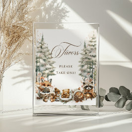 Winter Wonderland Watercolor Animals Favors Sign ポスター