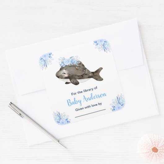 Winter Wonderland Whale Baby Shower Bookplate スクエアシール (封筒)