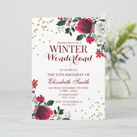 Winter Wonderland White Flowers invitation 招待状 (スタンド正面)