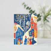 Winter Wonderland, Winter Market, Holiday folk art シーズンポストカード (スタンド正面)