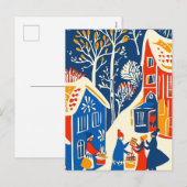 Winter Wonderland, Winter Market, Holiday folk art シーズンポストカード (正面/裏面)