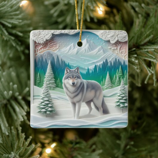 Winter Wonderland Wolf Personalized Christmas セラミックオーナメント (ツリー)