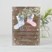 Winter Wood Christmas Socks Gender Reveal 招待状 (スタンド正面)