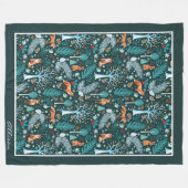 Winter Woodlandティール（緑がかった色）/金ゴールドID785 フリースブランケット (正面(横))
