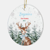Winter Woodland Animal Baby First birthday セラミックオーナメント (左)