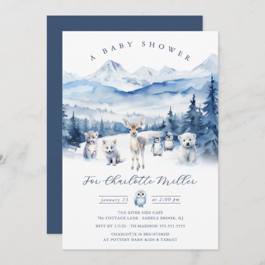 Winter Woodland Animal Baby Shower Invite 招待状 (正面/裏面)