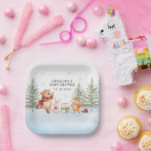 Winter Woodland Animals Baby Shower ペーパープレート (パーティー)