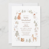 Winter Woodland Animals Baby Shower 招待状 (正面)