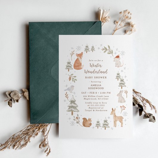 Winter Woodland Animals Baby Shower 招待状