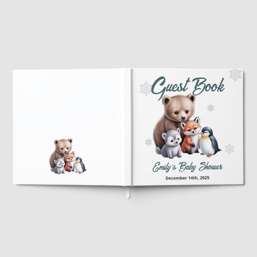 Winter Woodland Animals Baby Shower Guest Book ゲストブック (全面)
