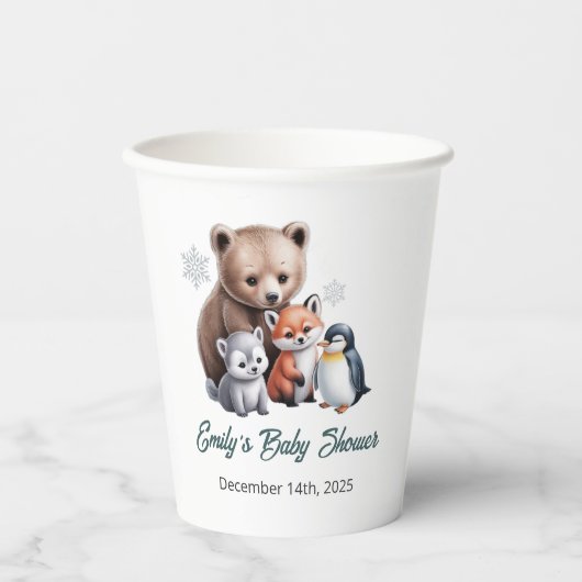 Winter Woodland Animals Baby Shower Paper Cup 紙コップ (正面)