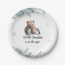 Winter Woodland Animals Baby Shower Paper Plate