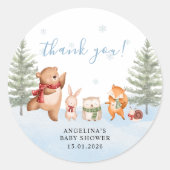 Winter Woodland Animals Baby Shower Thank You ラウンドシール (正面)