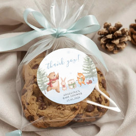 Winter Woodland Animals Baby Shower Thank You ラウンドシール