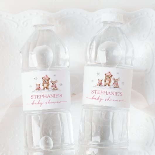 Winter Woodland Animals Baby Shower Water Label ペットボトルラベル