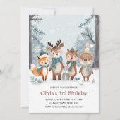Winter Woodland Animals Birthday 招待状 (正面)