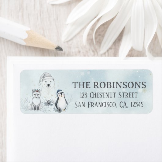 Winter Woodland Animals Custom Christmas ラベル (インサイチュ)