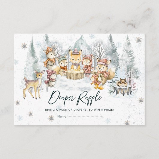Winter Woodland Animals Diaper Raffle Card エンクロージャーカード (正面)