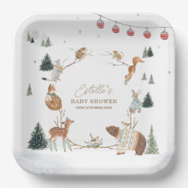 Winter Woodland Animals Forest Baby Shower ペーパープレート