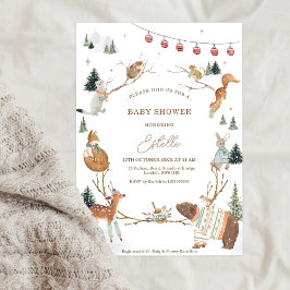 Winter Woodland Animals Forest Baby Shower 招待状