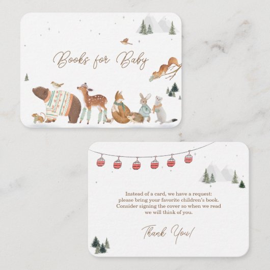 Winter Woodland Animals Forest Baby Shower Books エンクロージャーカード (正面/裏面)