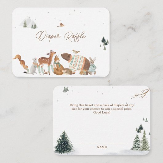 Winter Woodland Animals Forest Baby Shower Diaper エンクロージャーカード (正面/裏面)