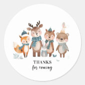 Winter Woodland Animals Thank You ラウンドシール (正面)