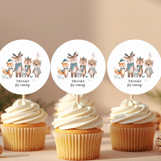 Winter Woodland Animals Thank You ラウンドシール