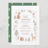 Winter Woodland Animals Wonderland Birthday 招待状 (正面/裏面)