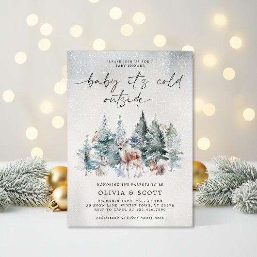 Winter Woodland Baby It's Cold Outside Baby Shower 招待状