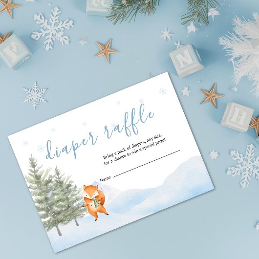 Winter Woodland Baby Shower Diaper Raffle Ticket エンクロージャーカード